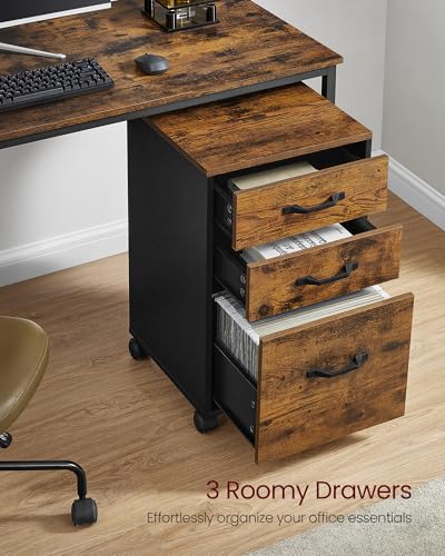 VASAGLE Mobile File Cabinet, 3 Drawers Filing Cabinet with Wheels