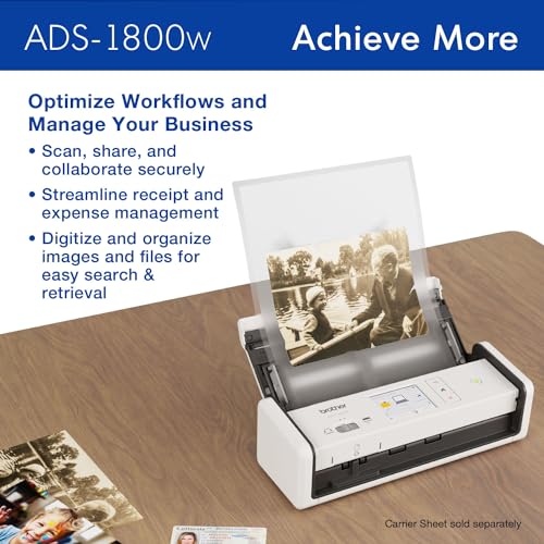 Brother ADS-1800W Wireless Compact Desktop Scanner | Scan Speeds of Up to 30ppm | 2.8" Color Touchscreen