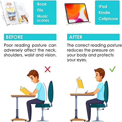 CVXSDFI Foldable Reading Book Stand Cookbook Holder Desktop Adjustable Height&Angle Bracket