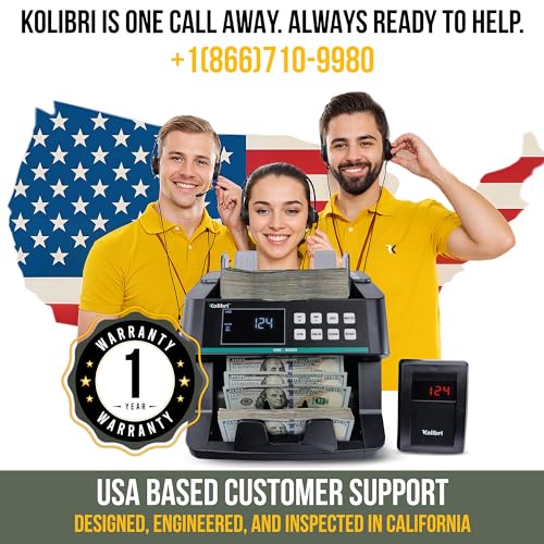 KOLIBRI Money Counter Machine I LCD Display I Business Grade I Advanced UV/MG/IR/DD/HLF Detection I Single Denomination (USD) I 1,200 Notes/Min I 1-Year Warranty I KBC–3000