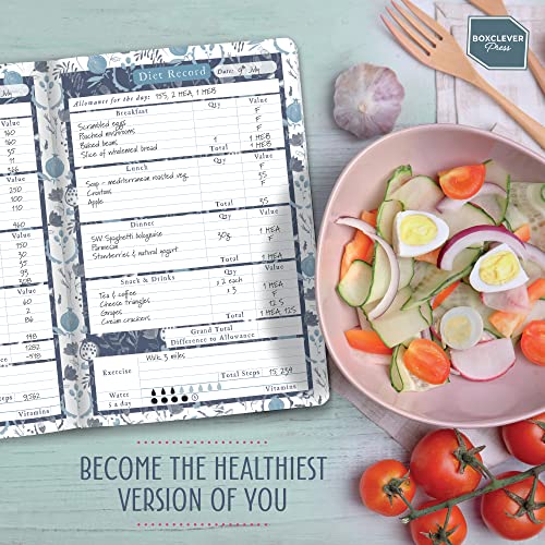 Boxclever Press Food Journal. Undated Food Diary with Trackers. Food Journals for Tracking Meals. Works with most Diet Plans. Food Log Journal measures 8 x 5.5''