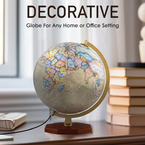 Waypoint Geographic Voyager Plus Illuminated Globe, 12" Antique Ocean-Style, Up-to-Date Light-Up World Globe for Home and Office Decor, 16“ H x 13.5“ W x 12“ D