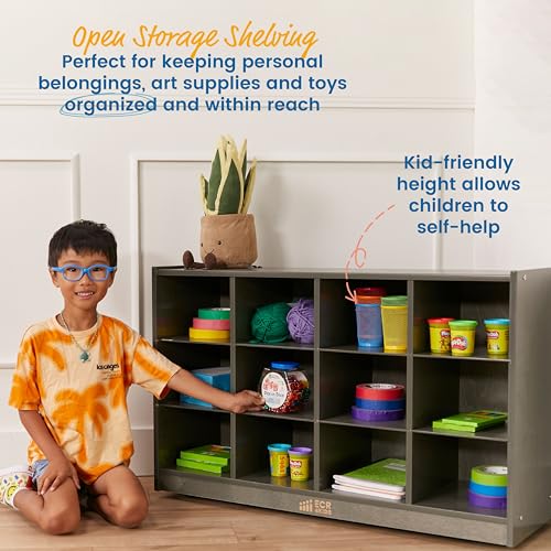 ECR4Kids 12 Cubby Mobile Tray Storage Cabinet, 3x4, Grey Wash