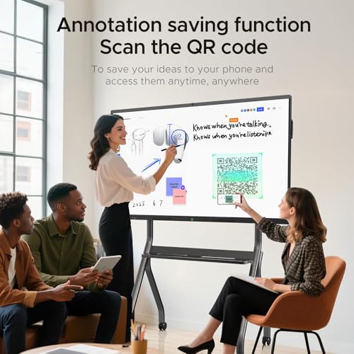 Zylosian 65'' 4K UHD Interactive Touchscreen Smart Board, Android 14 Wireless Digital Whiteboard with Open App Ecosystem, Wall-Mounted Smartboard for Classroom Home Office Studio