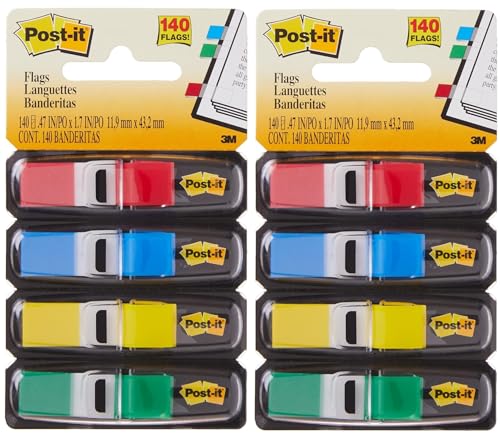 Post-it Flags, 35/Dispenser, 4 Dispensers/Pack, 47 in Wide, Assorted Primary Colors (683-4) (Pack of 2)