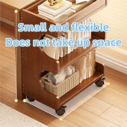Rolling Book Cart, Mobile Bookcase with Wheels, Wooden Bookshelf, Multi-Layer Storage Rack for Bedroom, Small Space, Dormitory(19.7 * 9.8 * 4.3in)