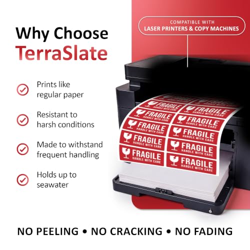 TerraSlate Waterproof Sticker Paper | 5 Mil Permanent Adhesive Labels | Printable Sticker Paper for Laser Printer, Copy Machine & Digital Press (Tabloid Extra - 12" x 18", 100 Sheets)