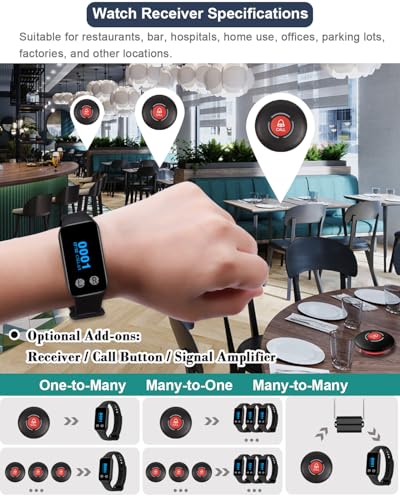 Caregiver Pager System with 500ft Long Range Vibration Alert,1 Receiver with 1 Wireless Waterproof Emergency Call Button for Elderly Care Home Patient (1 Receiver 200VT +1 Button N1B)