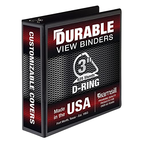 Samsill Durable 3 inch 3 Ring Binder, D Ring Binder, 100% Recycled Chipboard, Black, Pallet of 288 Binders in 24 Cartons