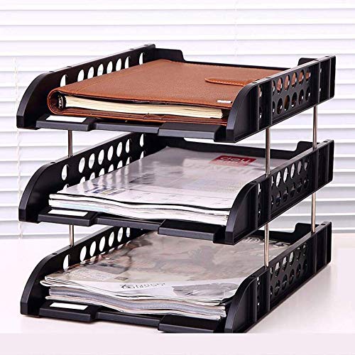Black A4 Plastic Letter File Trays 3 Tier Office Supplies Desk Organizer for Organizing Files Papers Bills Folders Letters Binders (Color : Black)