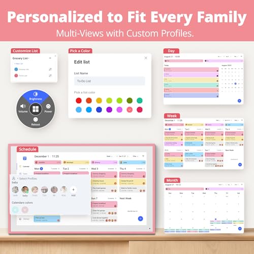 Dragon Touch 15.6 Inch Digital Calendar Wall - 1920 x 1080 FHD Electronic Wall Calendar Family Planner with 32GB Memory and Wall Mount, Touchscreen Intelligent Desk Calendar, Pink
