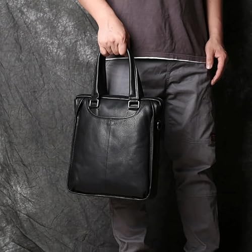 NSUQOA JSEIAJB Men's Leather Business Handbag Cowhide Shoulder Messenger Bag Vertical Office Computer Bag Briefcase