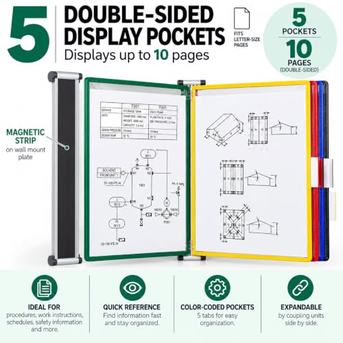 tarifold Magnetic Wall Mount Reference System, 5 Pockets, Assorted