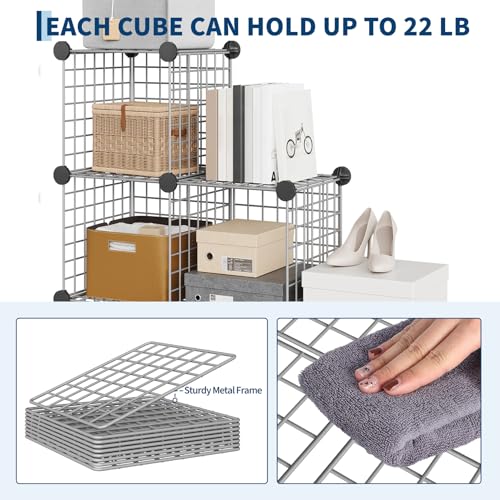 Garvee Heavy-Duty 6-Cube Metal Grid Organizer - Modular Wire Cube Shelf Unit, 37.4”l x 12.6”w x 37.4”h Space-Saving Storage for Closet, Bedroom & Office (Black)