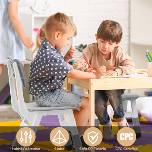IDEALHOUSE Kids Chairs 2 Pack, 3-Level Height Adjustable Toddler Chairs for Children Boys Girls Age 2-6, Plastic Kids Chair for Home Family Classroom Nursery Daycare, Grey