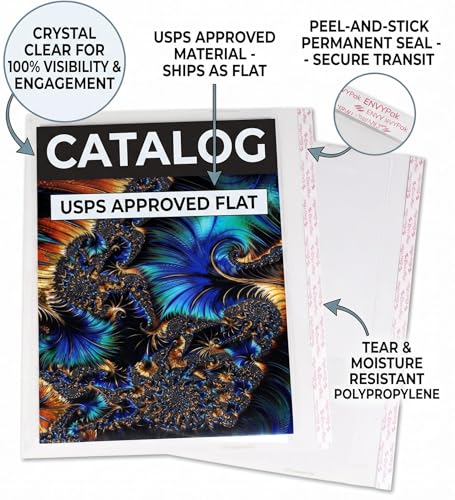 EnvyPak 9 x 12 Clear Booklet Envelopes, 4.5 Mil Heavy Duty Polypropylene, Peel & Reseal Adhesive, USPS Approved Materials, Crystal Clear Catalog Mailer, Fits 8.5 x 11 Inserts, Made in USA