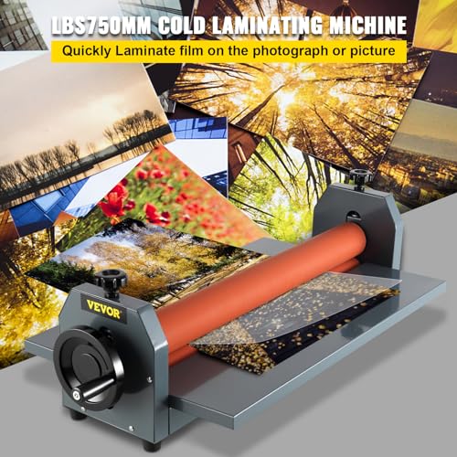 VEVOR 29.5 Inch Cold Laminator Machine 10mm Manual Vinyl Photo Film Cold laminator Hand Crank Pressure Cold Roll laminator(29.5 Inch)
