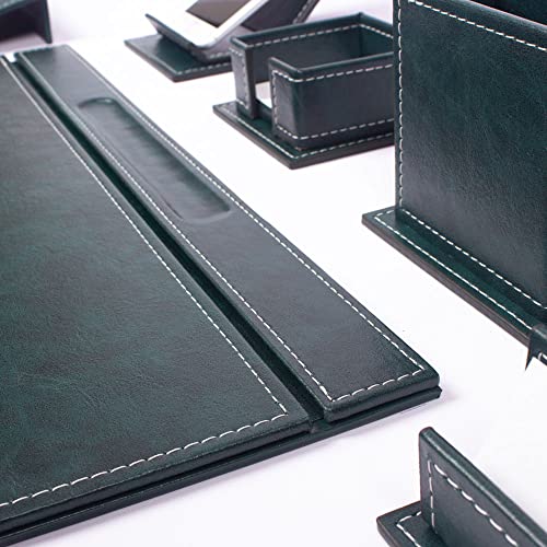 Leather Desk Set-Desk Office Accessories-Office Organizer- Home Office Accessories - Desk Supplies - Desk Storage Organizer -Desk Pad-Storage-13 Pieces -13 PCS (Green)