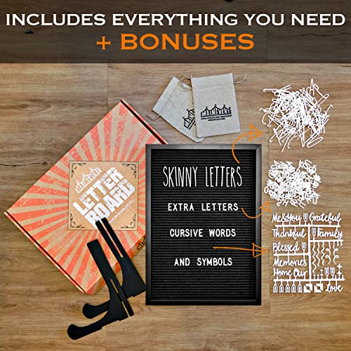 Letter Board Sign Felt Board with Skinny Pre Cut Letters 12x17 Inch Black