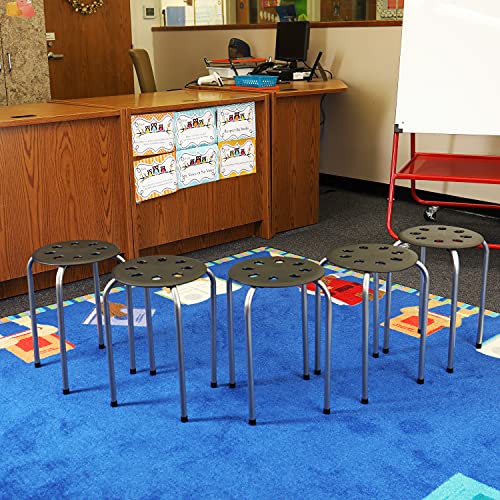 Pearington 16 Gauge Steel Classroom Stools for Kids; Multipurpose Stool Chairs; Flexible Seating; Stacking Stools- Set of 5, Black and Silver
