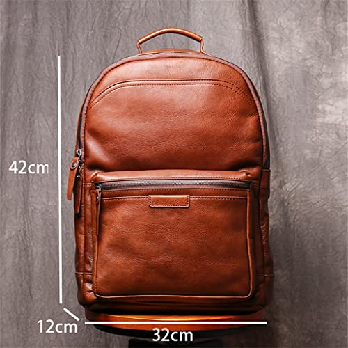 AODFDSJH Genuine Leather Men Backpack 14 Inch Laptop Travel School Male Brown Cowhide