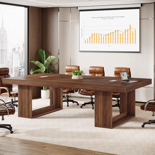 Tribesigns 8FT Conference Table for 10 People, 94.5" W Large Meeting Table with 2 Cable Grommet, Business Style Seminar Boardroom Podcast Tables for Conference Room, Brown
