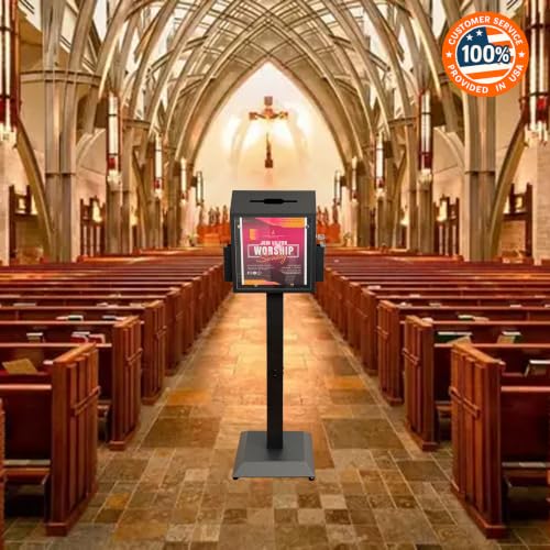 Powervize Floor Stand Offering Box, Lockable Donation & Ballot Box, Black