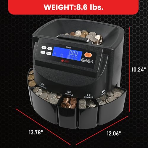 LLIKED Coin Counter & Sorter Machine 5 US Coins 50 Wrappers 270/min LCD