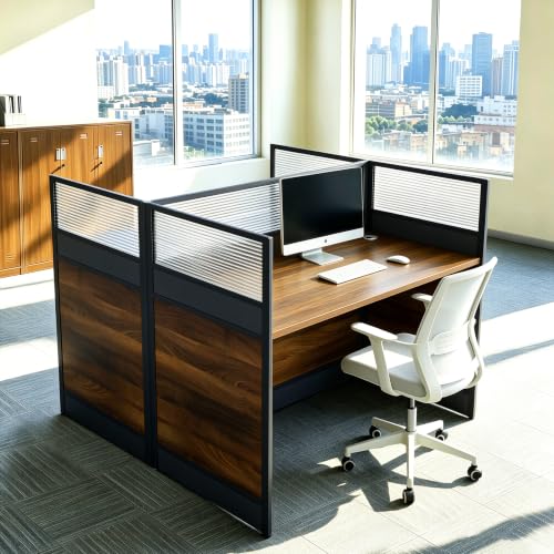 CUFEFi 2-Person Office Cubicle Desk,Office Cubicle Workstation with Privacy Panels & Cable Management,Collaborative Staff Desk with Mute Dividers,Durable Computer Table for Home, Office (Walnut Gray)