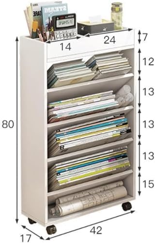 Peynir Narrow Bookshelf Desk Side Shelf Desk Side Small Book Case Rack Removable with Wheels Classroom Crevice Book Storage Book Shelf Boho Bookshelf