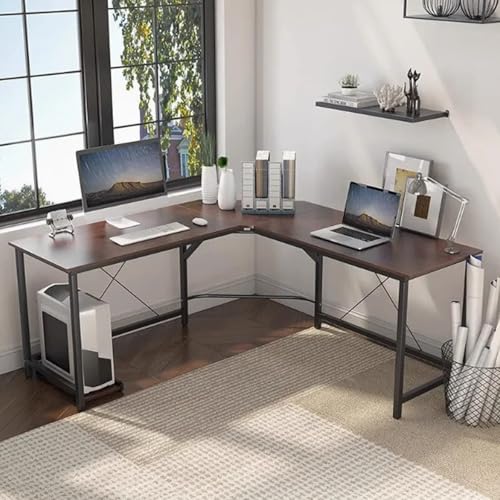 TMPQAHR Bedroom Corner Desk, L-Shaped Writing Desk, L-Shaped Computer Desk, Wide Desktop, Comfortable Footstool Design, Suitable for Small Space, Bedroom, Living Room(Red Walnut)