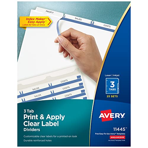 Avery Index Maker Clear Label Dividers, 3-Tab, White, 25 Sets