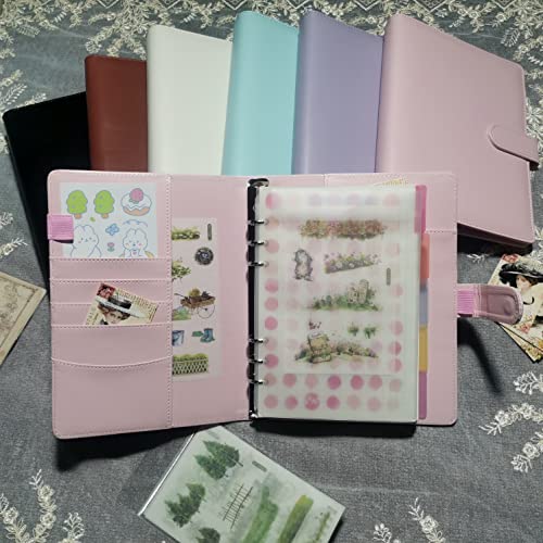 MJNHBGX A6 Ring Binder A5 Pu Leather 6 Ring Binder Notebooks Planner Covers Pink Cute Macaron Journal Note Agenda Diary Book Office and School Supplies A6 Binder，Purple Only Cover-China