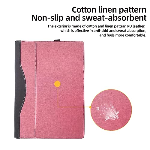 Laptop Case for Dell Pro 16 Plus Laptop PB16250 PB16255 16” All Inclusive Drop Case PU Leather Inside Pocket Cover (Pink)