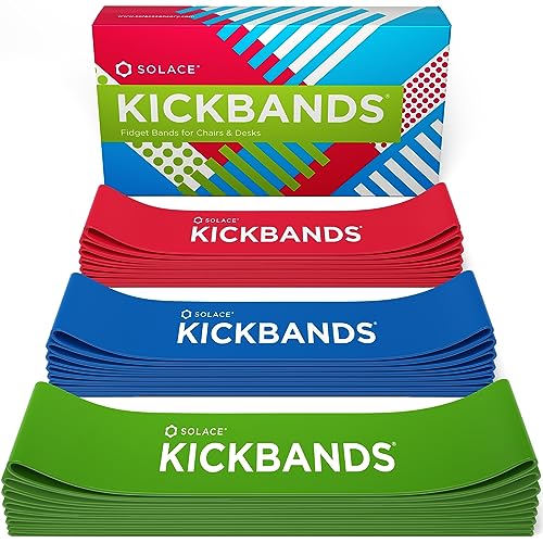 KICK BANDS Chair Bands for Kids with Fidgety Feet 24-Pack - ADHD Fidget Kickbands for Classroom Chairs & Desks - Solace Sensory Kickband (RGB)