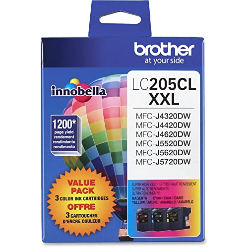 Brother Genuine Super High Yield Color Ink Cartridge, LC2053PKS, Replacement Color Ink Three Pack, Includes 1 Cartridge Each of Cyan, Magenta & Yellow, Page Yield Up to 1200 Pages/Cartridge, LC205