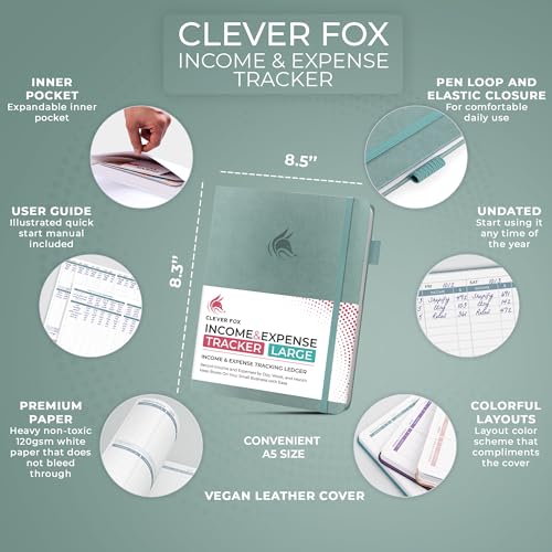 Clever Fox Income & Expense Tracker, Business Ledger 5.8x8.3 Blue Surf