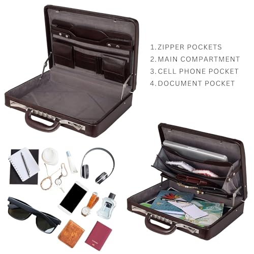 Da leather villa Full Grain Leather Briefcase Attache Case For Unisex Size L18 x W4 x H12 Inches Luxury Briefcase Bag (Italian Brown)
