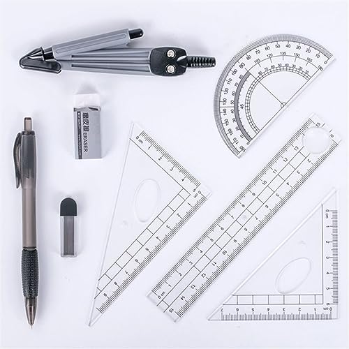 OREKPOT Compass Geometry Tool 8 Piece Math Geometry Kit for Students and Engineering Drawing - Drawing Compass, Basic Math Learning Tool Kit Drafting Tools Geometry Tool Set