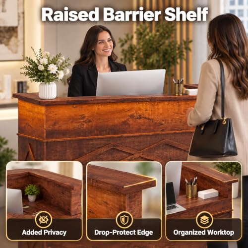 Reception Desk with Counter and Built-in Outlets for Salon Station (Brown)