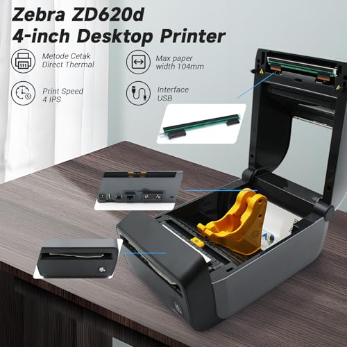 Zebra ZD620d Direct Thermal Desktop Printer 203dpi Print Width 4-Inch with Cutter Bluetooth & Ethernet Serial USB | ZD62042-D21F00EZ