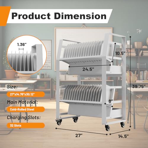 32 Devices Tablet Chromebook Charging Station with Wheels & Power Strip