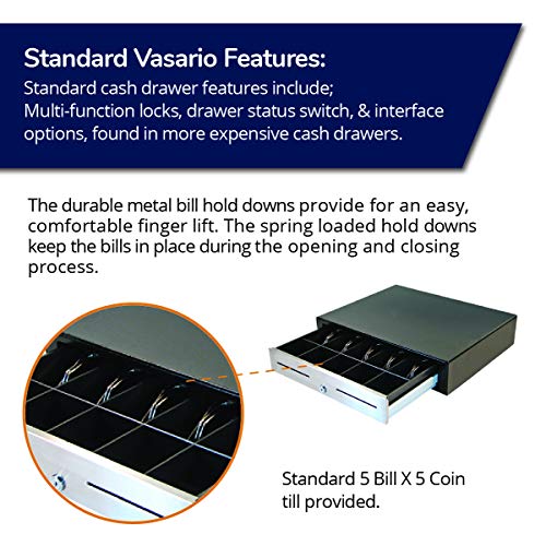 APG Standard- Duty 19” Electronic Point of Sale Cash Drawer | Vasario Series VBS320-1-BL1915 | with CD-101A Cable | Printer Compatible | Plastic Till with 5 Bill/ 5 Coin Compartments | Black