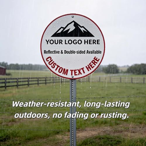 Custom Round Metal Signs 40x40 Inch, Personalized Business Sign with Your Text and Logo, Optional Reflective and Double Sided, Rust Free Aluminum, Weatherproof Outdoor