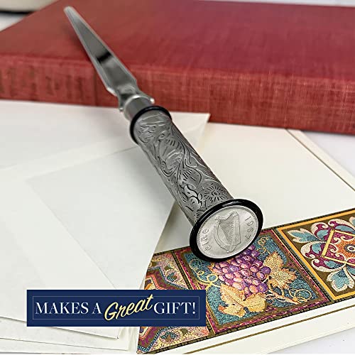 American Coin Treasures Coin Letter Opener & Magnifying Glass Irish Threepence- Antiqued Silvertone Brass Handle Gift Set-Genuine Ireland Coin