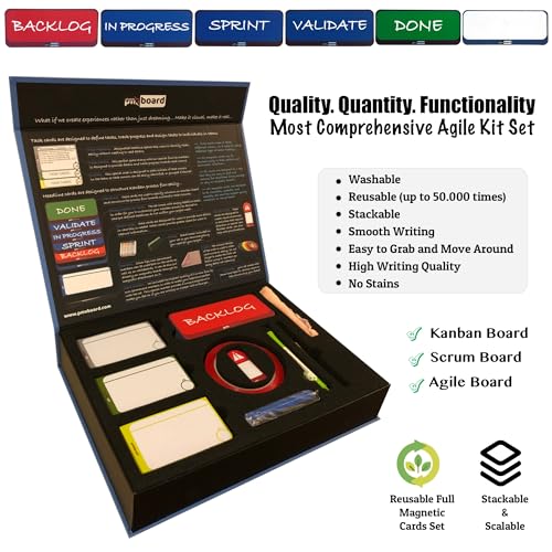 Agile Management Set Plus – 156-Piece Magnetic Scrum & Kanban Card Kit | Reusable Task, Detail & Blocker Cards | Premium Magnetic Agile System for Teams & Offices