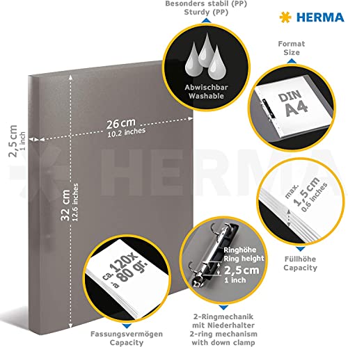 HERMA 19703 Ring Binder A4 Translucent Neon Set of 12 Slim 2 Rings Sturdy Plastic 25mm Wide Transparent for School and Office and for Kids Boys and Girls
