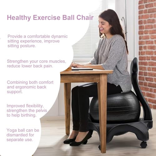 YXCUSAM Yoga Ball Chair, Multifunctional Balance Ball Posture Chair, Fitness Ball Chair with Back Support for Adults/Pregnant Women
