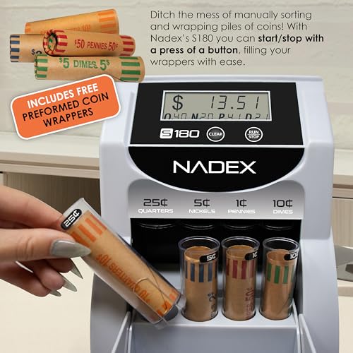 Nadex S180 Digital Coin Sorter and Counter – Displays Total and Denomination Values, Black