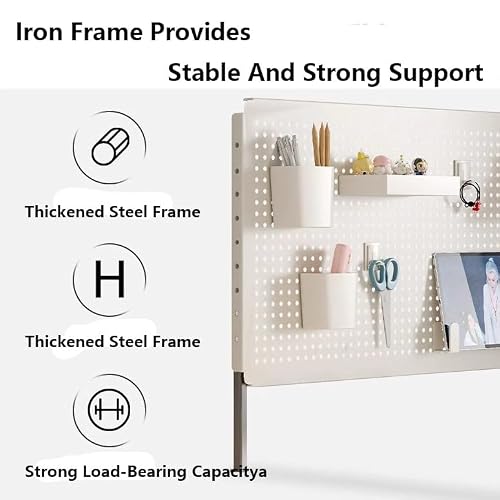 ZBJDX Clamp on Desk Organizer Shelf, Metal Desk Partition Panel, Desk Extender with Pegboard, Multifunctional Desktop Display Stand,White,Large